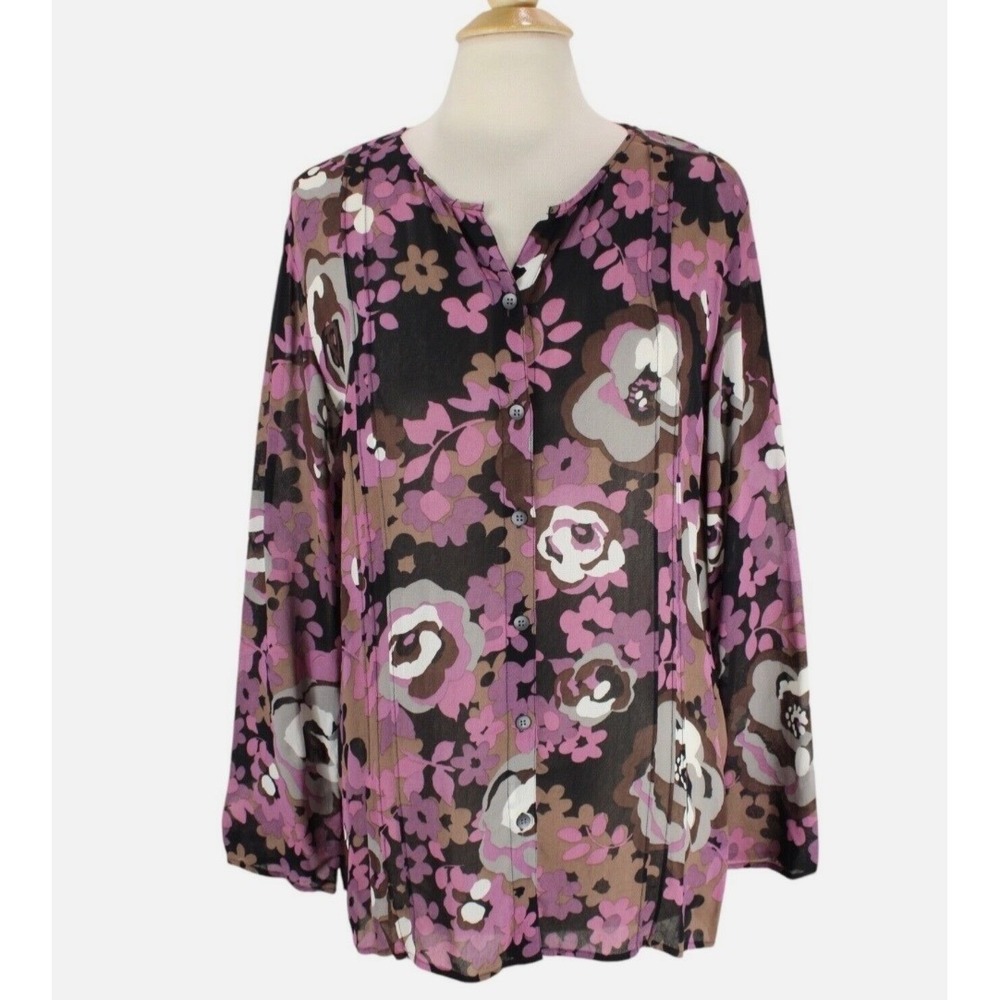 J. Jill Floral Rayon Button Front Pleated Blouse Top Womens Large